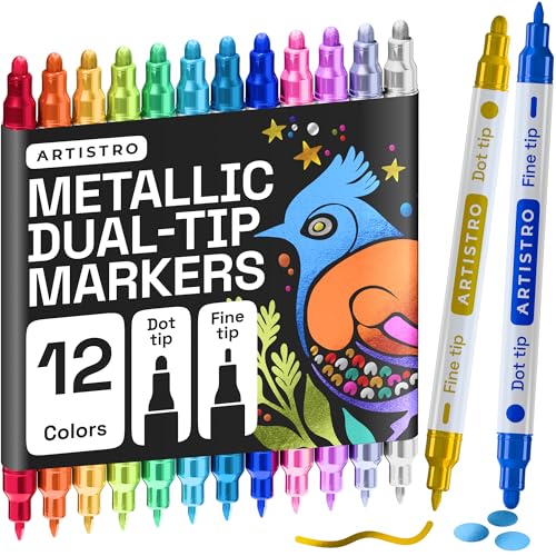 ARTISTRO Metallic Dual-Tip Acrylic Paint Marker Pens - Set of 12