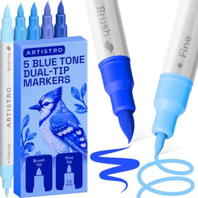 ARTISTRO 5 Blue Tones Dual-Tip Acrylic Paint Marker Pens for Drawing