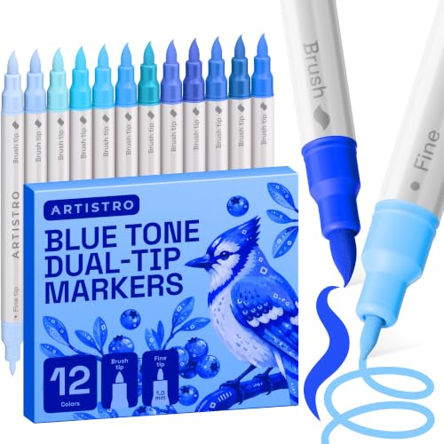 ARTISTRO 12 Blue Tones Dual-Tip Acrylic Paint Marker Pens for Drawing