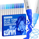 ARTISTRO 12 Blue Tones Dual-Tip Acrylic Paint Marker Pens