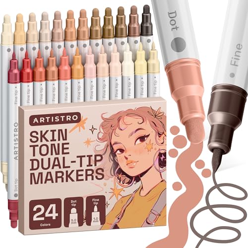 ARTISTRO Skin Tones Dual-Tip Acrylic Paint Marker Pens - Set of 24