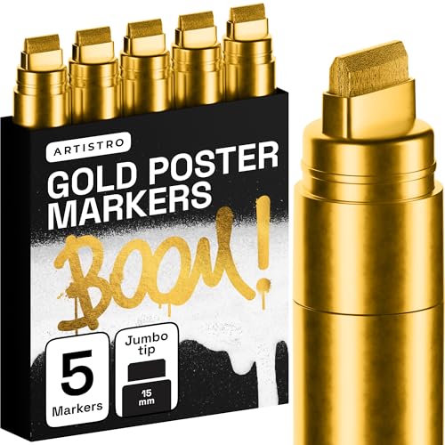 ARTISTRO 5 Gold Paint Pen for Rock, Glass, Ceramic, Wood, Tire, Fabric, Metal, Canvas, Marking, Painting - Set of 5 Acry