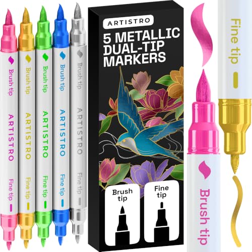 ARTISTRO 5 Metallic Acrylic Paint Markers - Paint Pens for Drawing - For Fabric, Rock, Glass, Wood, Molds - Arts & Craft