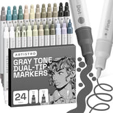 ARTISTRO 24 Grey Tones Dual-Tip Acrylic Paint Marker Pens