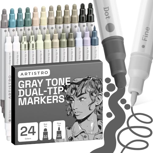 ARTISTRO 24 Grey Tones Dual-Tip Acrylic Paint Marker Pens