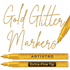 ARTISTRO 2 Glitter Gold Acrylic Paint Markers - 0.7mm Extra Fine-Tip Paint Pens - Perfect for Crafting, Art Projects, & 