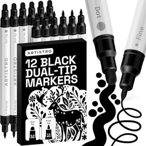 ARTISTRO Black Dual-Tip Acrylic Paint Marker Pens - Set of 12