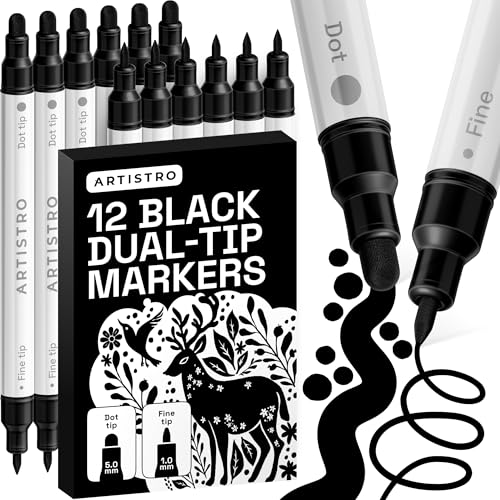 ARTISTRO Black Dual-Tip Acrylic Paint Marker Pens - Set of 12