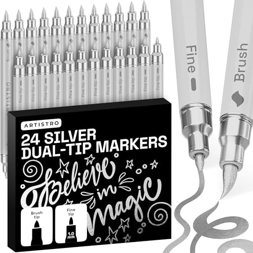 ARTISTRO 24 Silver Dual-Tip Acrylic Paint Marker Pens for Drawing