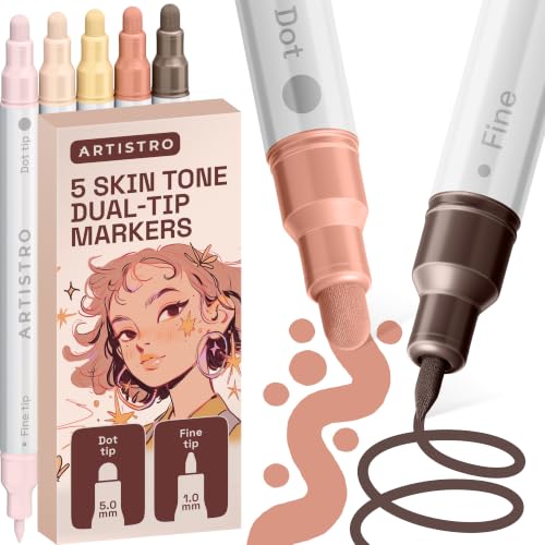 ARTISTRO 5 Skin Tones Dual-Tip Acrylic Paint Markers – Paint Pens Set with Dot & Fine Tips for Fabric, Rock, Glass, Wood