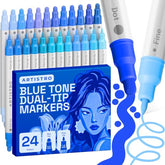 ARTISTRO 24 Blue Tones Dual-Tip Acrylic Paint Marker Pens