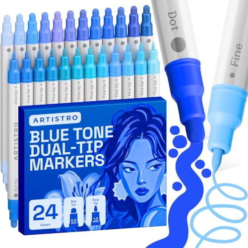 ARTISTRO 24 Blue Tones Dual-Tip Acrylic Paint Marker Pens