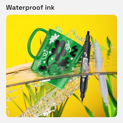 ARTISTRO 6 Black & White Permanent Markers, Oil Based Paint Markers Dual Tip (0.7mm+3mm), Waterproof Paint Pens for Rock Painting, Ceramic, Glass, Wood, Tire, Fabric & More 3+3