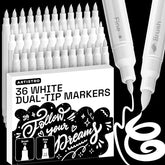 ARTISTRO 36 White Dual-Tip Acrylic Paint Marker Pens for Drawing