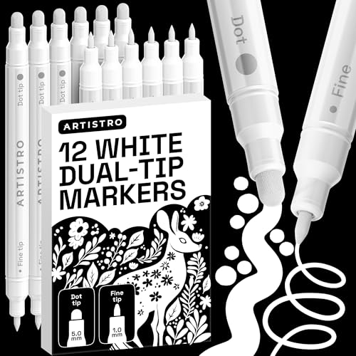 ARTISTRO White Dual-Tip Acrylic Paint Marker Pens - Set of 12