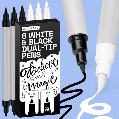 ARTISTRO Black & White Acrylic Paint Pens – Gold & Silver Dual Tip Markers – Dot & Fine Tip Paint Pens for Calligraphy, 