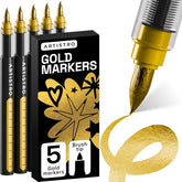ARTISTRO 5 Gold Paint Pen for Rock, Glass, Ceramic, Wood, Tire, Fabric, Metal, Canvas, Marking, Painting - Set of 5 Acry