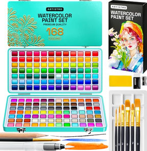 ARTISTRO Watercolor Paint Set with Palette & Brush Pens - 168 Colors