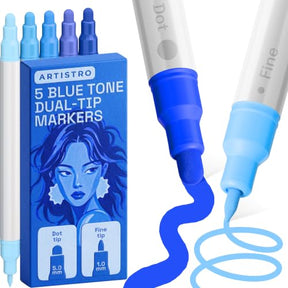 ARTISTRO 5 Blue Tones Dual-Tip Acrylic Paint Marker Pens
