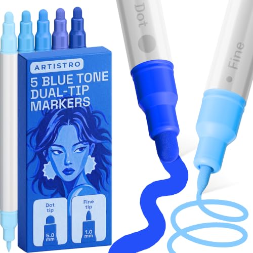 ARTISTRO 5 Blue Tones Dual-Tip Acrylic Paint Marker Pens
