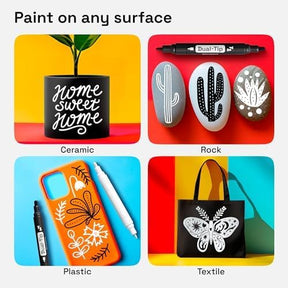 ARTISTRO 6 Black & White Permanent Markers, Oil Based Paint Markers Dual Tip (0.7mm+3mm), Waterproof Paint Pens for Rock Painting, Ceramic, Glass, Wood, Tire, Fabric & More 3+3