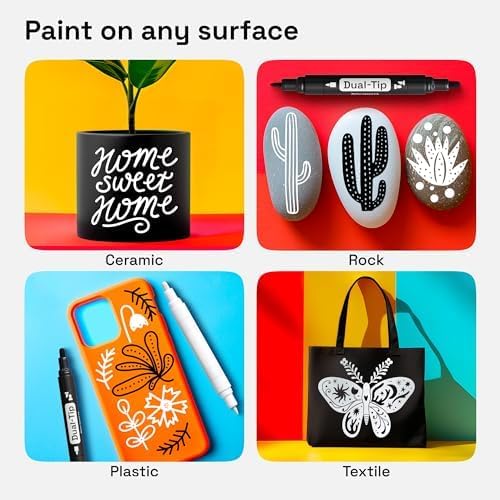 ARTISTRO 6 Black & White Permanent Markers, Oil Based Paint Markers Dual Tip (0.7mm+3mm), Waterproof Paint Pens for Rock Painting, Ceramic, Glass, Wood, Tire, Fabric & More 3+3