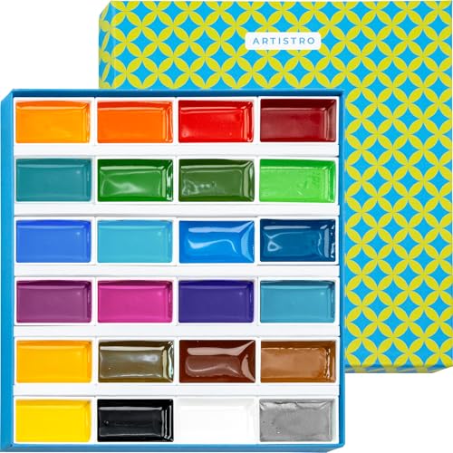 ARTISTRO Professional Watercolor Paint Set for Adults - 24 Pigment-Rich Colors, XL Pans, ASTM-I Lightfastness, High Tint