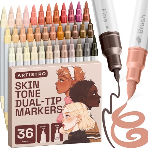 ARTISTRO 36 Skin Tones Dual-Tip Acrylic Paint Marker Pens for Drawing