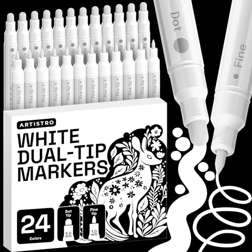 ARTISTRO White Dual-Tip Acrylic Paint Marker Pens - Set of 24