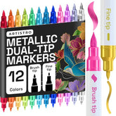 ARTISTRO 12 Metallic Dual-Tip Acrylic Paint Marker Pens for Drawing