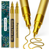 ARTISTRO 2 Gold Permanent Marker - Waterproof Markers for Tire, Fabric, Rocks, Glass, Ceramic, Wood, Paper - Oil Based M