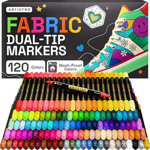ARTISTRO 120 Multicolor Dual-Tip Fabric Markers Decorating Kit, for Clothes