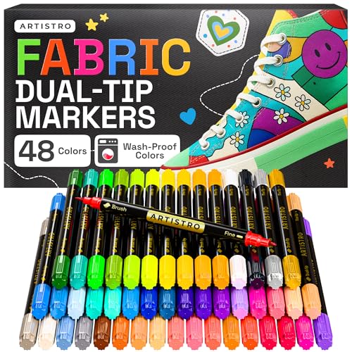 ARTISTRO 48 Dual-Tip Fabric Markers - Fabric Decorating Kit - Permanent for Clothes - Acrylic Paint Pens for Sneakers, B
