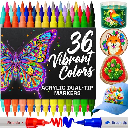 ARTISTRO 36 Acrylic Paint Markers - Paint Pens for Glass Marking, Rock Painting, Ceramic, Wood, Fabric, DIY, Craft, Canv