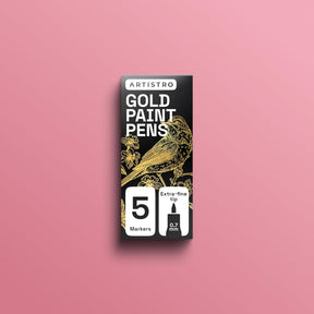 ARTISTRO 5 Gold Paint Pen for Glass Marking, Rock Painting, Ceramic, Wood, Tire, Fabric, Metal, Canvas - Set of 5 Acrylic Paint Markers Water-based - Extra-fine Tip