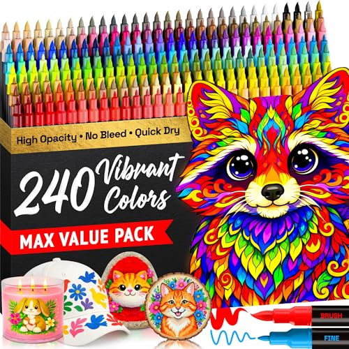 ARTISTRO 240 Acrylic Paint Markers - Paint Pens for Drawing - For Fabric, Rock, Glass, Wood, Molds - Arts & Crafts Gift 