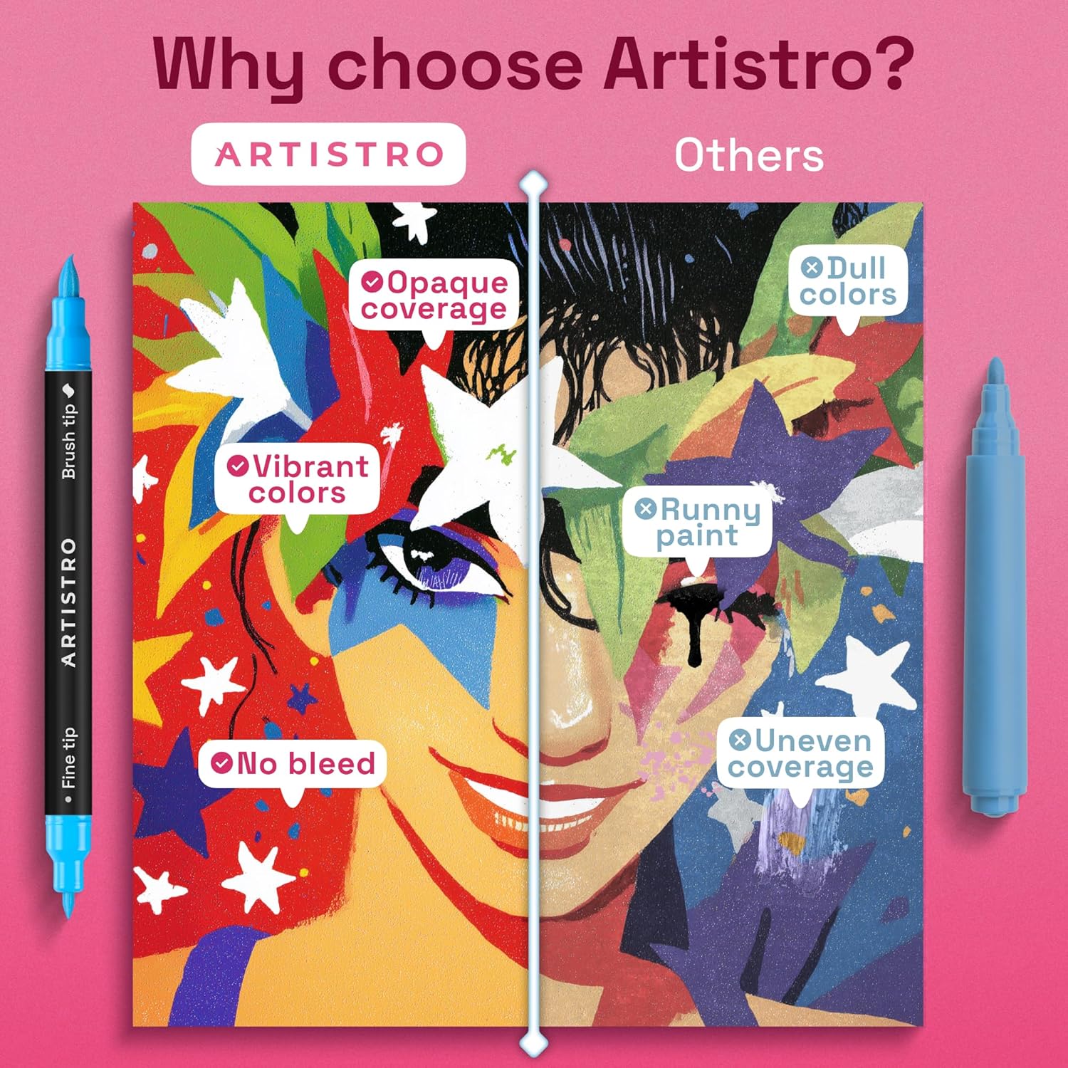 ARTISTRO 36 Acrylic Paint Markers - Paint Pens for Drawing, Brush + Fine Tips - For Fabric, Rock, Glass, Wood, DIY - Art & Craft Supplies for Adults, Teens, Kids - Teacher Appreciation Gift