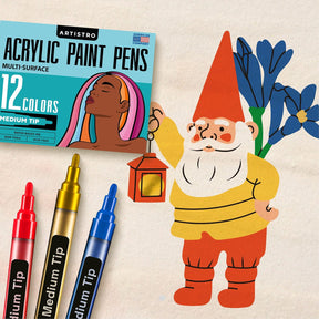 Acrylic Paint Pens, Fabric Markers Acrylic Paint Markers, Acrylic Markers for Fabric, Canvas, Rock, Glass, Wood, Paper, DIY, Paint Markers, Multicolor (Medium Tip, 12)