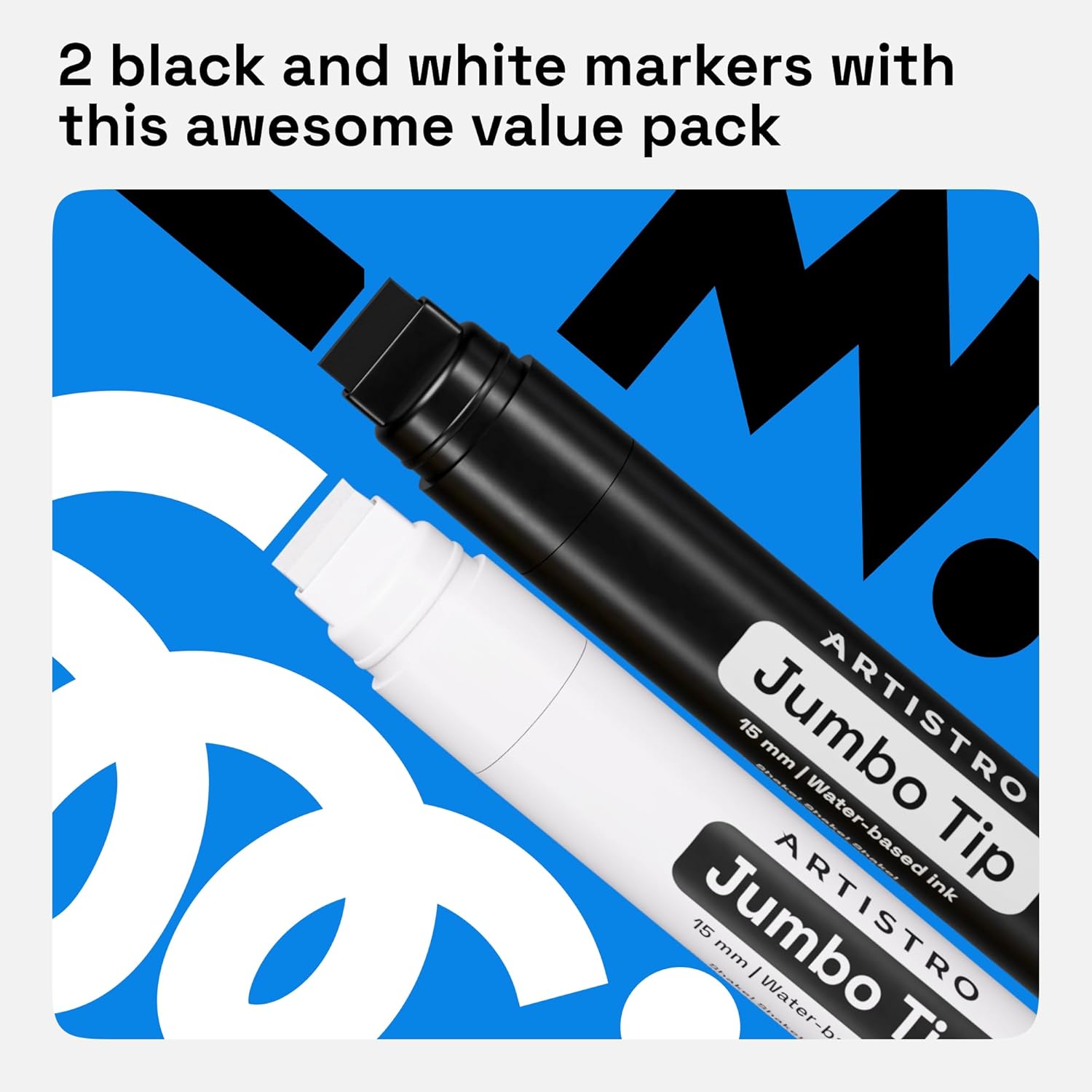 2 Acrylic Paint Pens for Rock Painting Ceramic Wood Glass Tire Plastic, Fabric Marker Paint Markers Ideal for Labeling DIY Crafts Art Projects, 15mm Jumbo Tip, White & Black