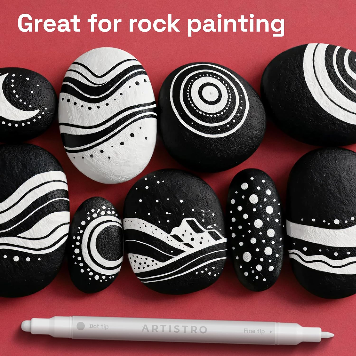 ARTISTRO 5 White Precision Dual-Tip Acrylic Paint Markers – Paint Pens Set with Dot & Fine Tips for Fabric, Rock, Glass, Wood, Coloring Books – Classroom & Art Supplies Gift Teacher Appreciation Gift