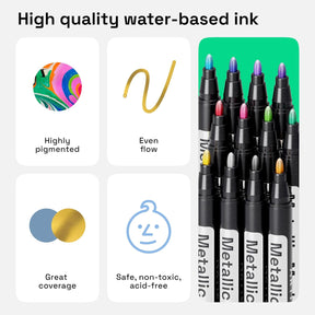 ARTISTRO 12 Metallic Acrylic Paint Markers - Medium Point Paint Pens for Rock, Wood, Glass, Ceramic, Black Paper, Scrapbooking Crafts, Card Making, DIY Photo Album, Ceramic