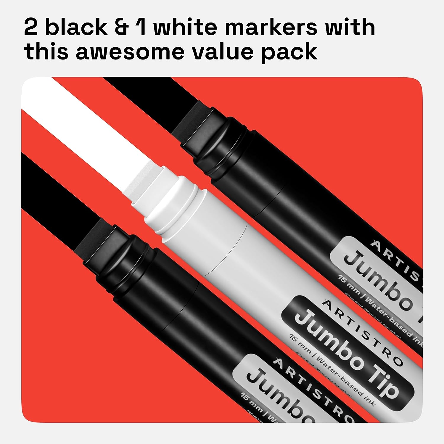 2 Black & 1 White Jumbo Markers Acrylic Markers with 15mm Jumbo Tip