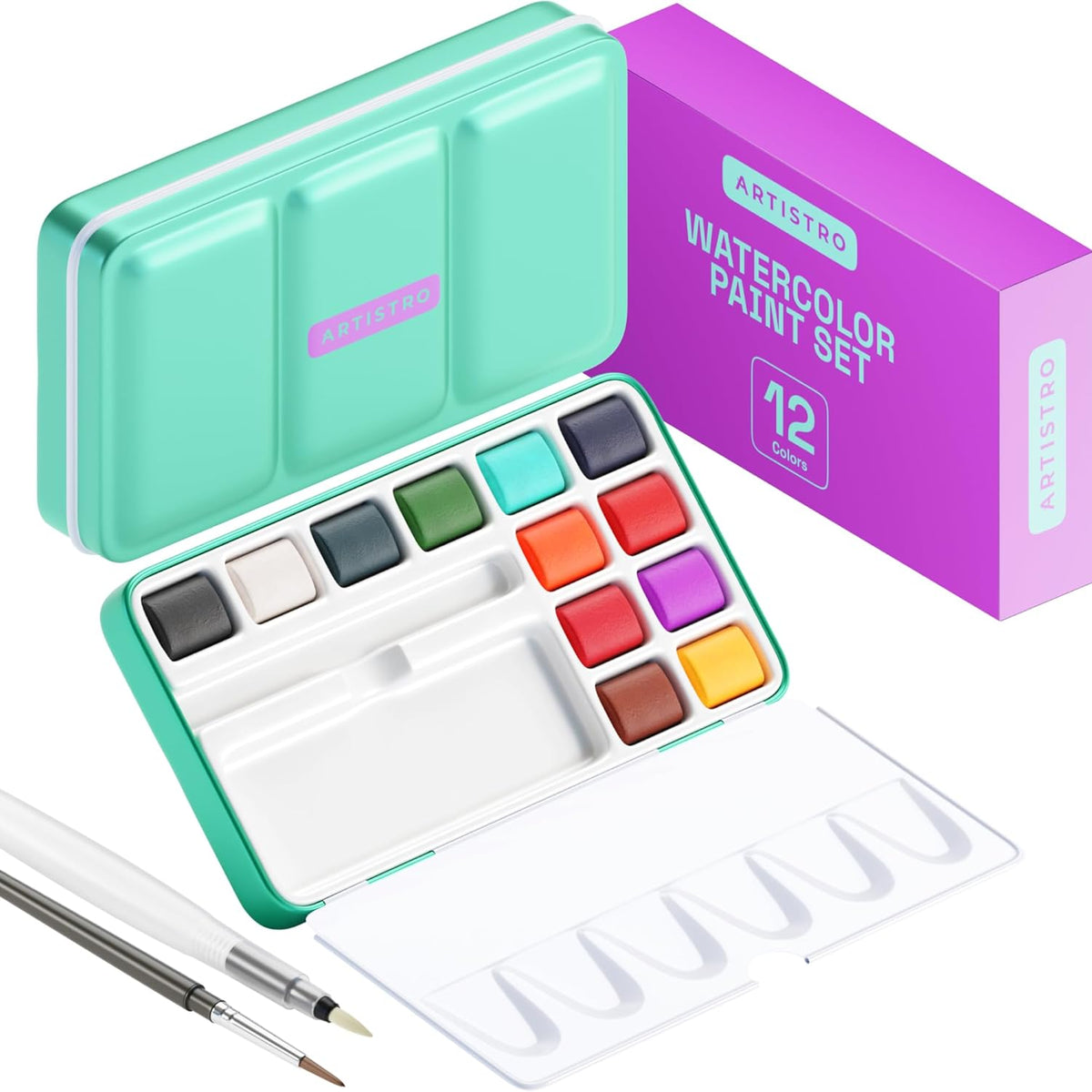 U.S. Art Supply 12 Color 10ml Tube Artist Watercolor Paint Set Quick Drying