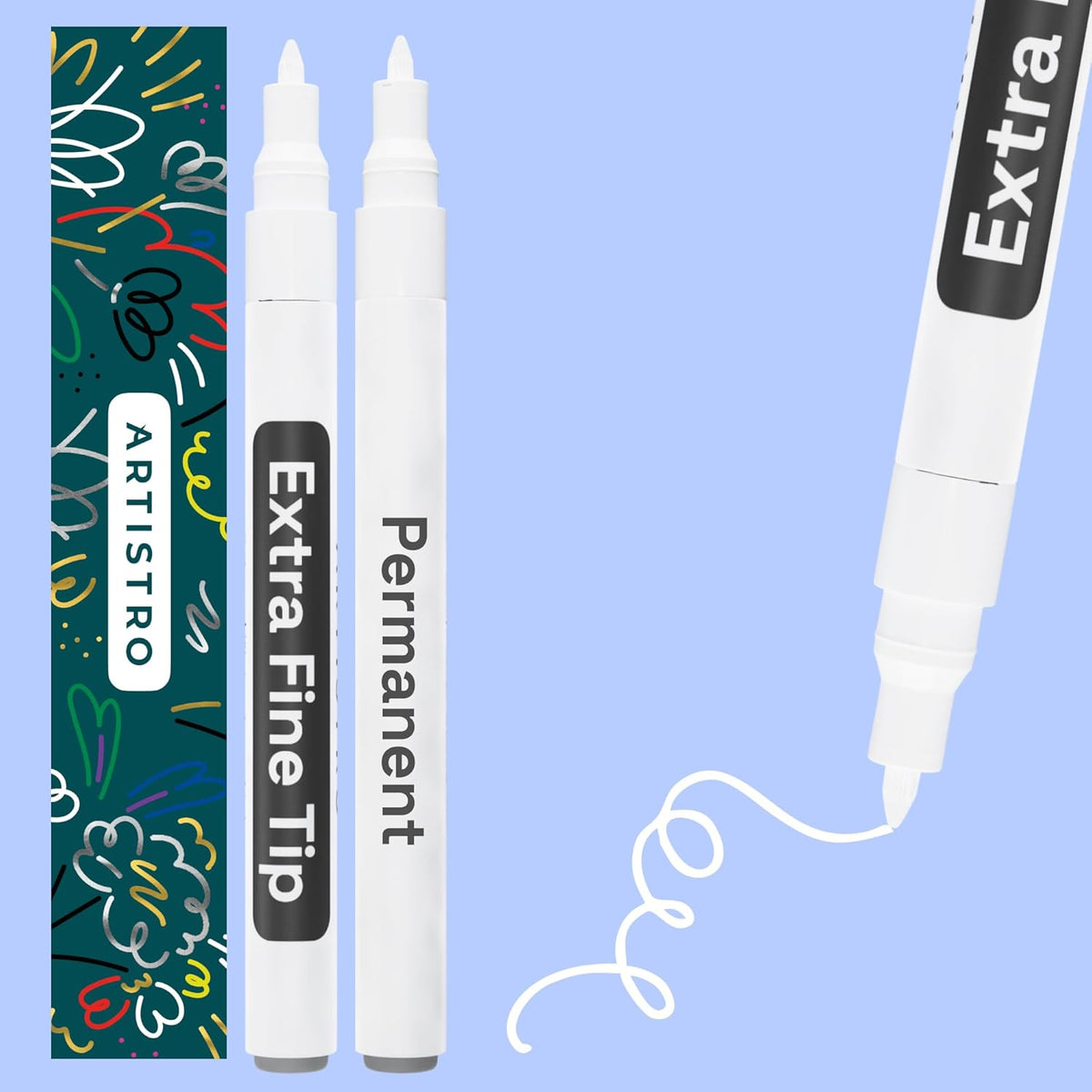 2 White Permanent Marker - Waterproof Markers for Fabric, Rocks, Glass, Wood, Paper - Oil Based Paint Pens - Extra-Fine Tip 0.7mm