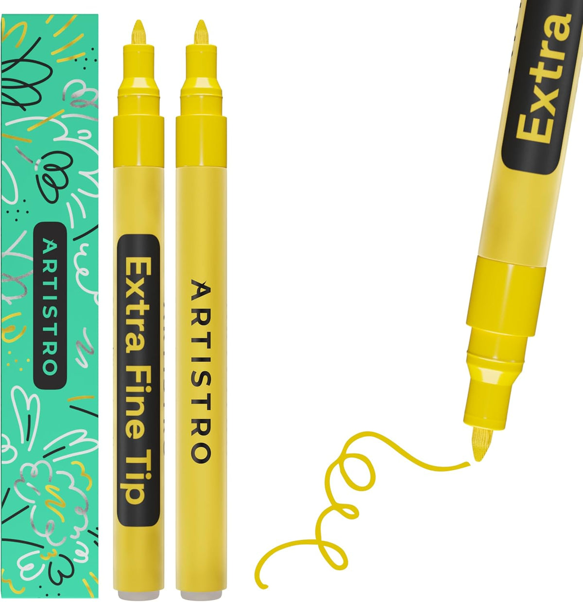 ARTISTRO 2 Yellow Acrylic Paint Markers - 0.7mm Extra Fine-Tip Paint Pens - Perfect for Crafting, Art Projects, & More