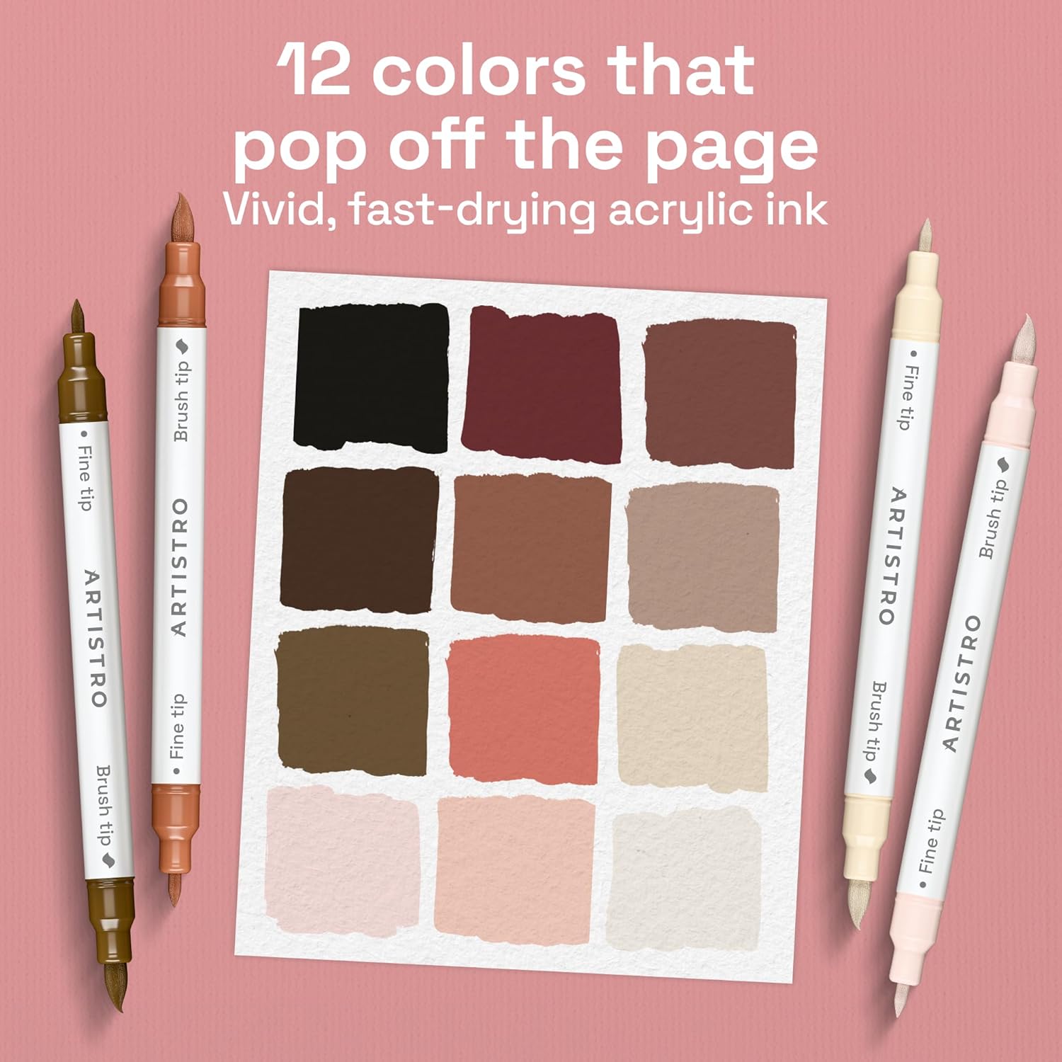 SET NAME: Skin Tones; ARTISTRO 12 Skin Tones Acrylic Paint Markers - Paint Pens for Drawing - For Fabric, Rock, Glass, Wood, Molds - Arts & Crafts