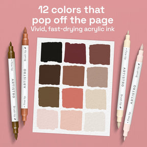 SET NAME: Skin Tones; ARTISTRO 12 Skin Tones Acrylic Paint Markers - Paint Pens for Drawing - For Fabric, Rock, Glass, Wood, Molds - Arts & Crafts