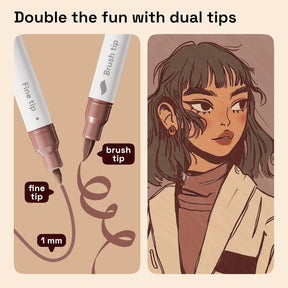 ARTISTRO 24 Skin Tone Acrylic Paint Markers - Paint Pens Dual Tip Brush + Fine Ideal for Calligraphy - Perfect for Fabric, Rock, Glass, Wood, DIY - Art Supplies, Stocking Stuffers, Christmas Gift Idea