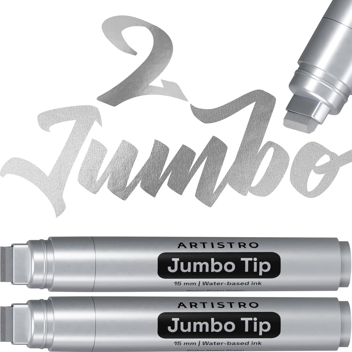 ARTISTRO 2 Silver Acrylic Paint Markers - 15mm Jumbo-Tip Paint Pens - Perfect for Crafting, Art Projects, & More