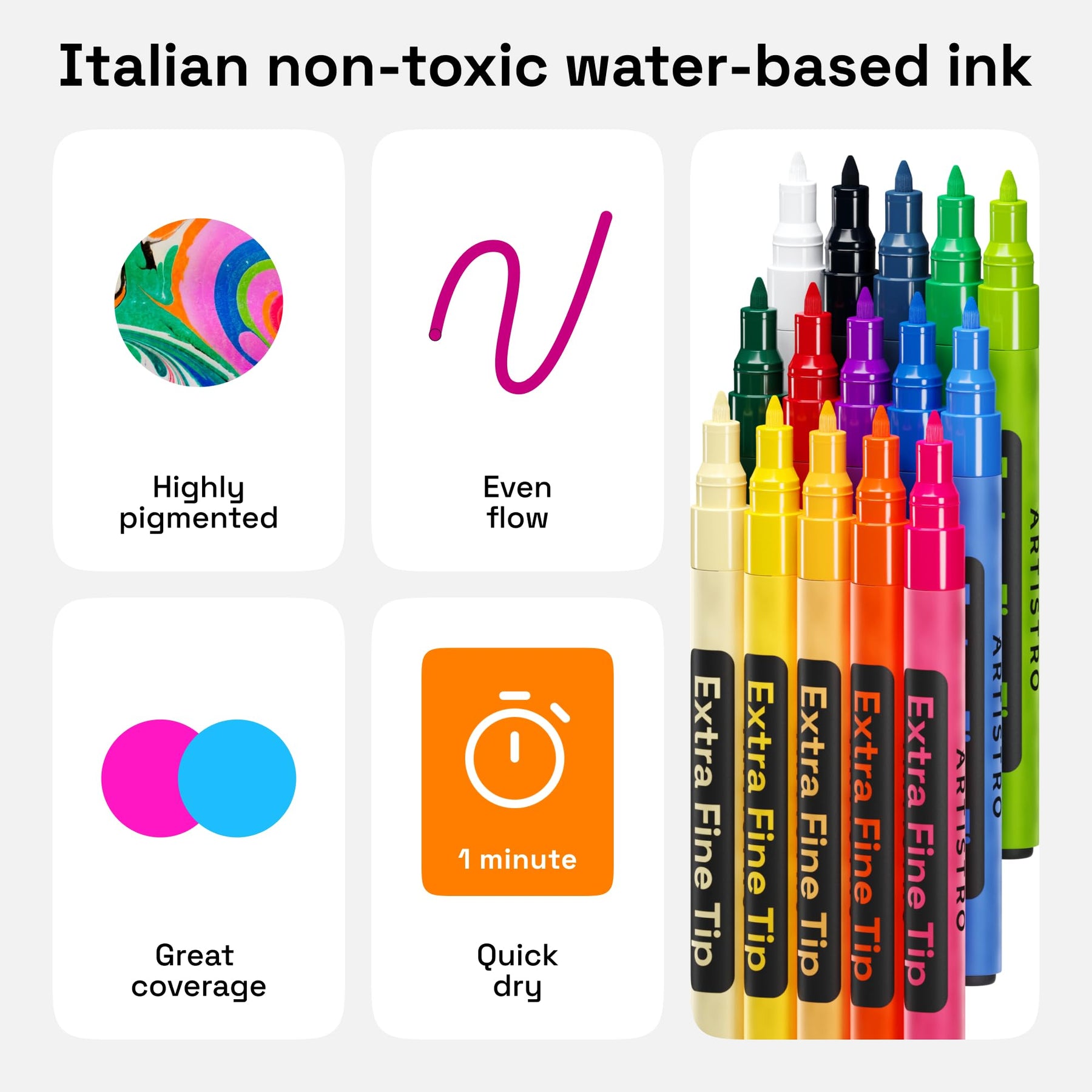 ARTISTRO 15 Acrylic Paint Markers - Paint Pens for Glass Marking, Rock Painting, Ceramic, Wood, Fabric, DIY, Craft, Canv